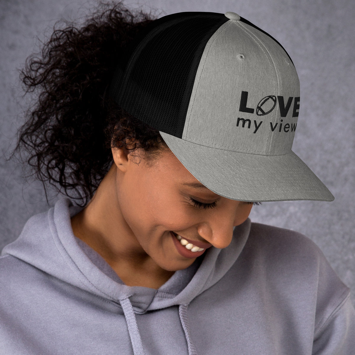 Football Trucker Hat (with black embroidery)