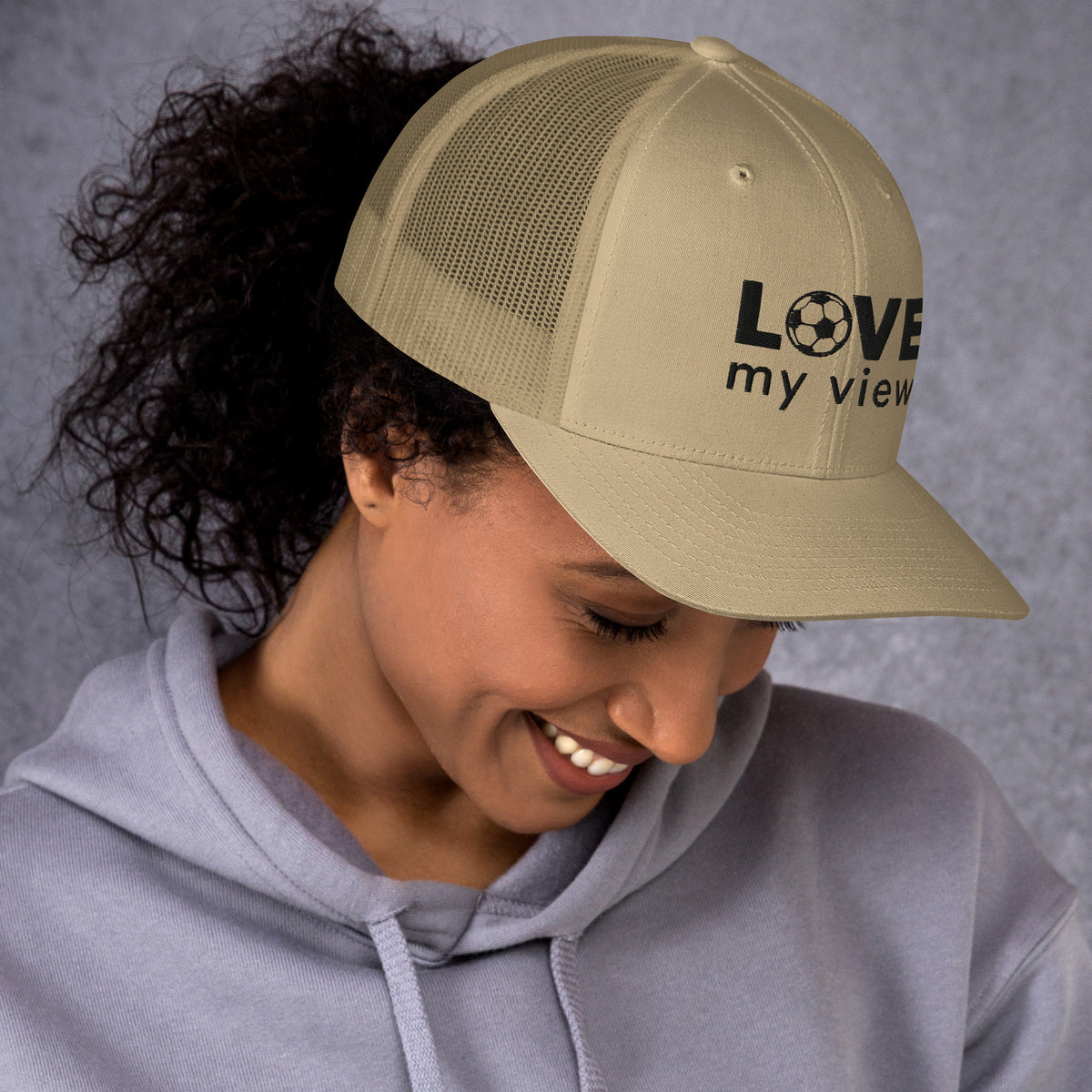 Trucker Hat—Soccer (black embroidery)