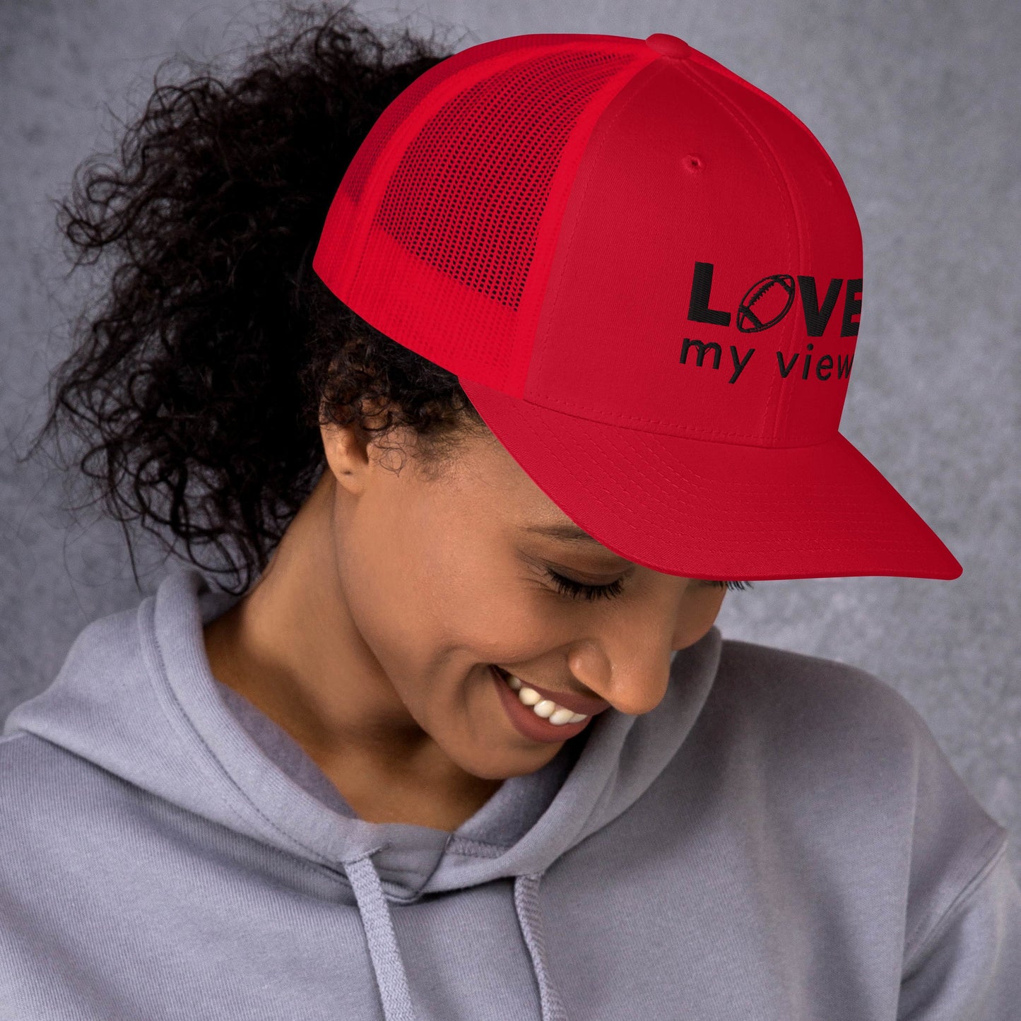 Football Trucker Hat (with black embroidery)